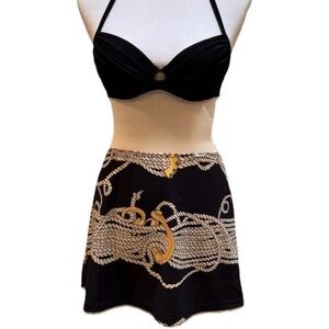 KUNY Barcelona Short Black Ivory Gold Nautical Rope Coverup Swim Skirt Size 10